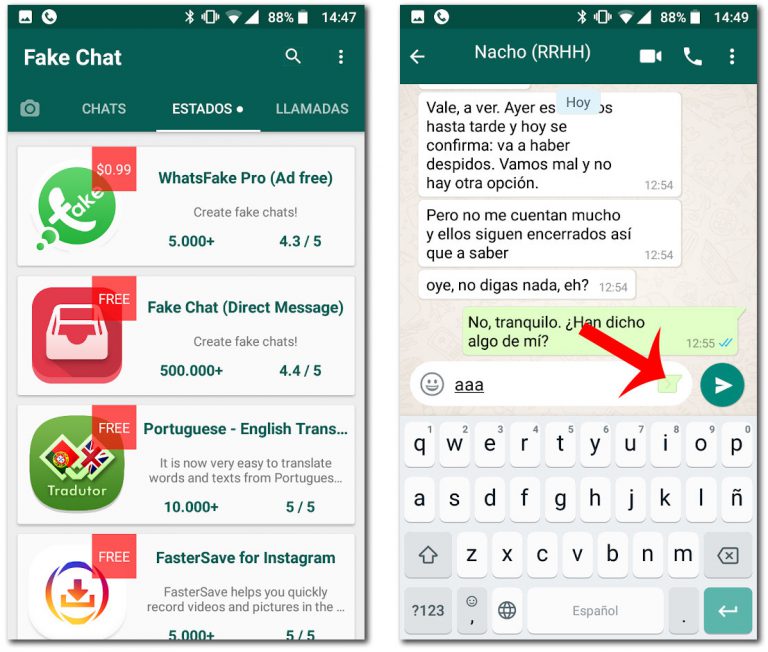 Fake Chat Conversations la aplicación para falsificar el WhatsApp