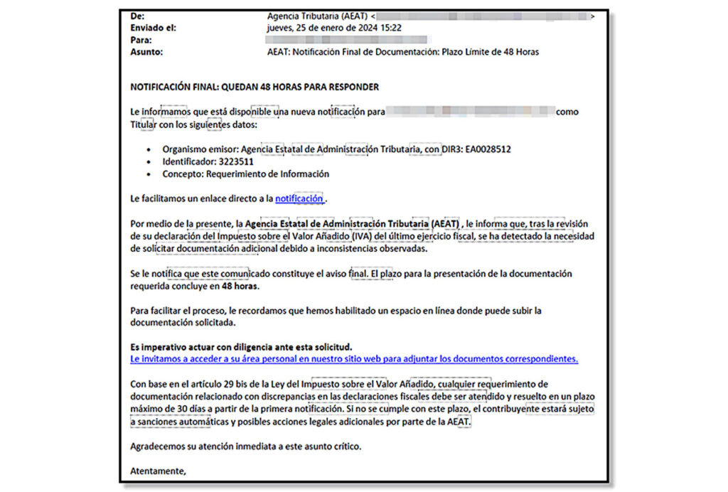 Estafa phishing Agencia Tributaria